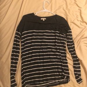 Grey and white striped long sleeve shirt